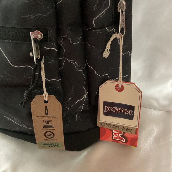 Jansport Superbreak Backpack Lightning Print Black 15" Laptop Sleeve Durable Rec - Picture 3 of 5